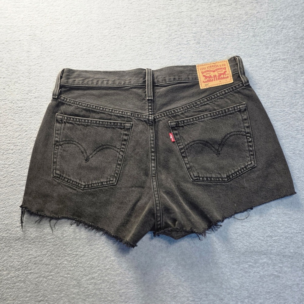 Levis‎ 501 Original High Waist Cut Off Denim Shorts Washed Black Gray Button Fly - Picture 2 of 9